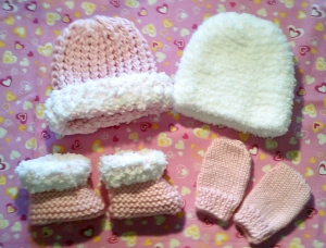 Winter Hat,  Booties and Mittens for baby Alice